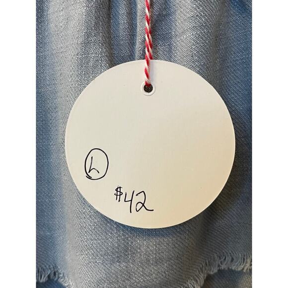 Umgee Dress Womens Large Blue Linen Chambray Off Shoulder Ruffled Side Pockets - Picture 6 of 9